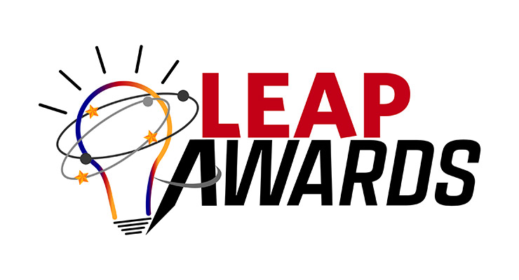 3DEO Takes Gold Medal in the 2020 LEAP Awards for Additive Manufacturing Logo for the leap awards featuring a light bulb intertwined with an orbiting atom design and the text "leap awards" in bold red and black lettering.